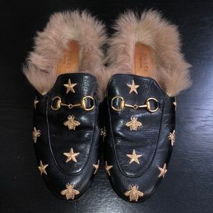 Gucci Princeton Bee + Star Embroidered Fur Loafer